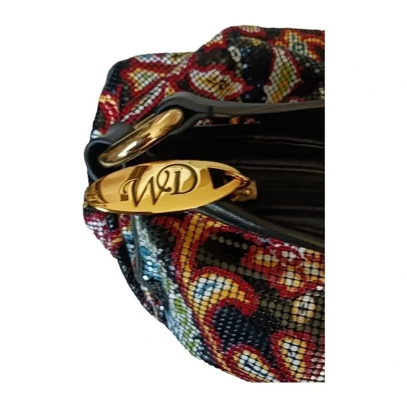 Whiting & Davis metal mesh shoulder bag floral print leather trim multicolor - Picture 12 of 16
